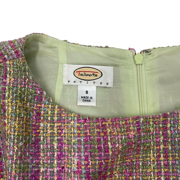 Talbots Womens Vintage Pink Preppy Tweed Silk Blend Shift Office Dress Sz 8P - Picture 7 of 12